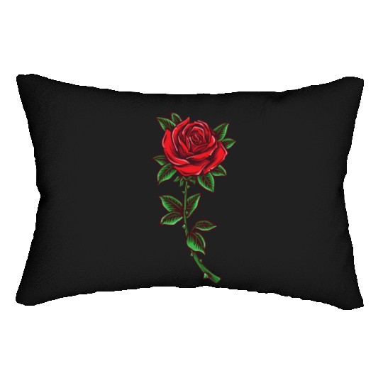 Red rose, Rose stem Lumbar Pillows