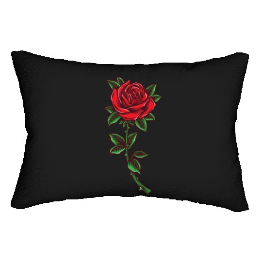 Red rose, Rose stem Lumbar Pillows