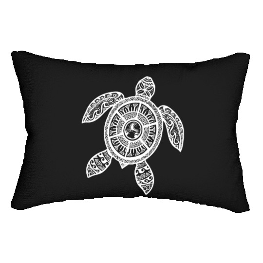 White Tribal Hawaiian Tattoo Boho Sea Turtle Lumbar Pillows