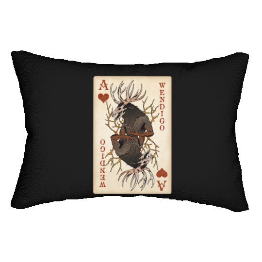 Wendigo Playing Card - Ace of Hearts Cryptid Art Lumbar Pillows