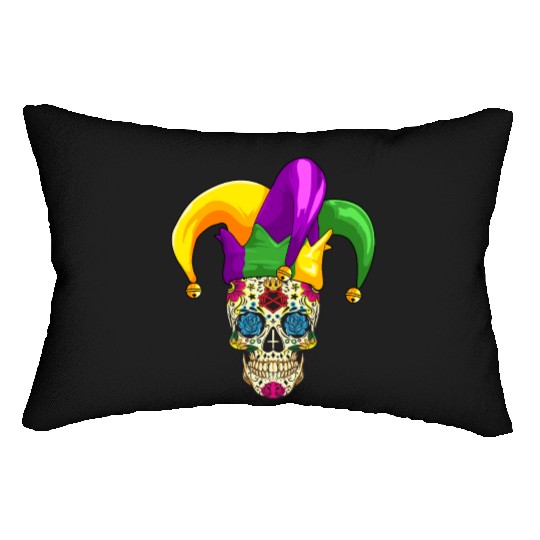 Sugar Skull Mardi Gras Jester Joker Louisiana Carn Lumbar Pillows