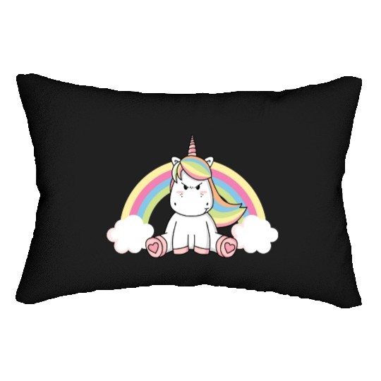 Grumpy Unicorn Evil Bad Mood Unicorn Rainbow Lumbar Pillows