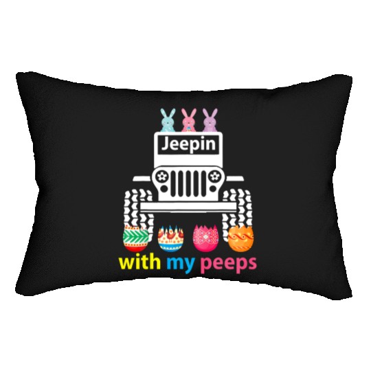 Jeepin With My Peeps Rabbit Riding Jeep Gift Lumbar Pillows