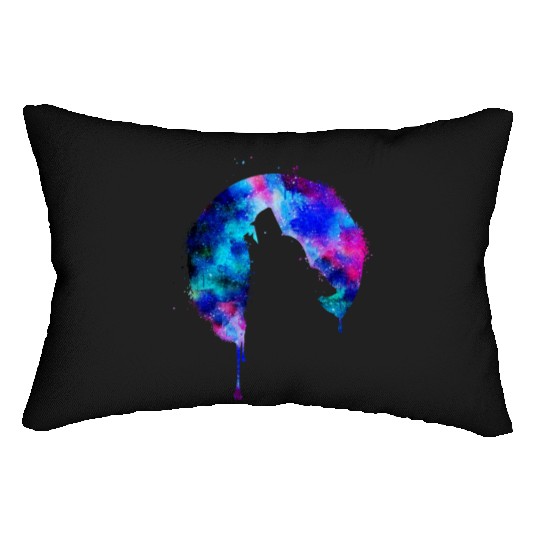 Howling wolf full moon wolves galaxy stars sky Lumbar Pillows