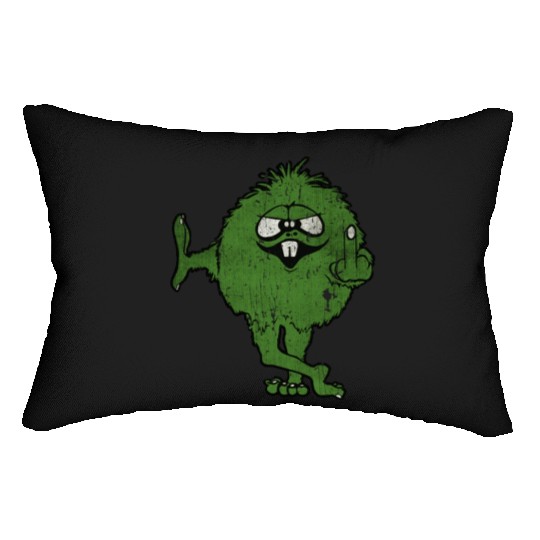 Green Monster Middle Finger 1975 Vintage Lumbar Pillows