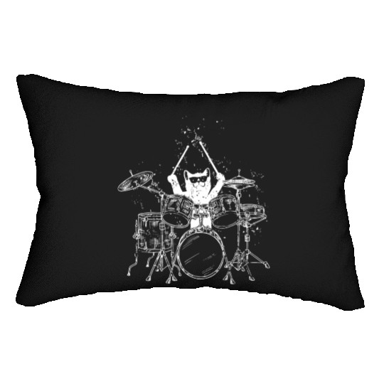 Punk Rockstar Kitty Cat Drummer Playing Drums Lumbar Pillows