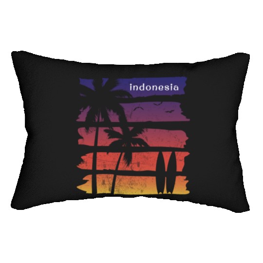 Cool Indonesia Surfing Fan Beach Palm Tree Lumbar Pillows