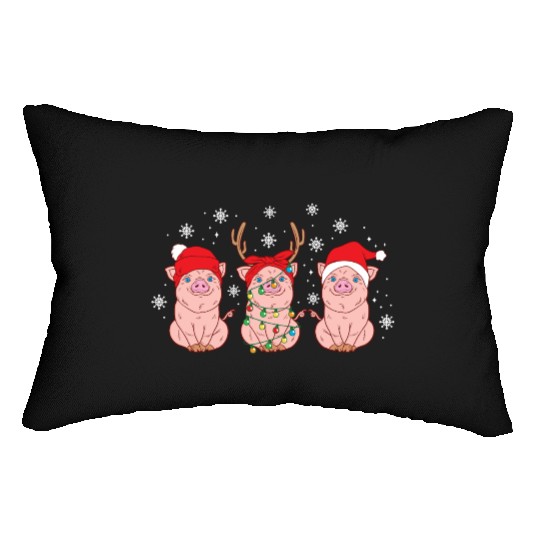 Christmas Funny Cute Pigs Winter Holiday Xmas Lumbar Pillows