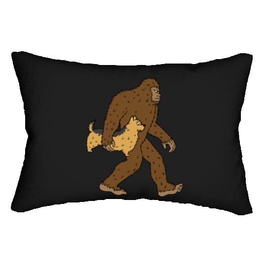 Bigfoot Sasquatch Carrying Yorkshire Terrier Lumbar Pillows