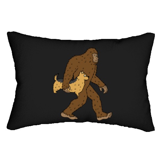 Bigfoot Sasquatch Carrying Yorkshire Terrier Lumbar Pillows