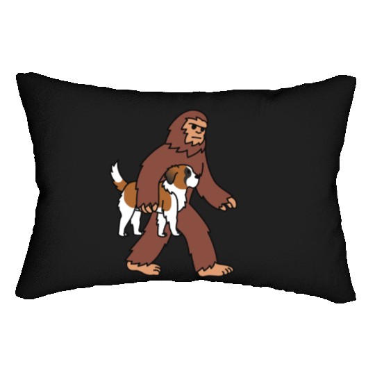 Bigfoot Sasquatch Carrying Saint Bernard Lumbar Pillows