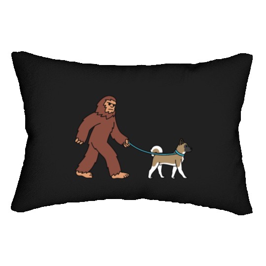 Bigfoot Sasquatch Walking Akita Lumbar Pillows