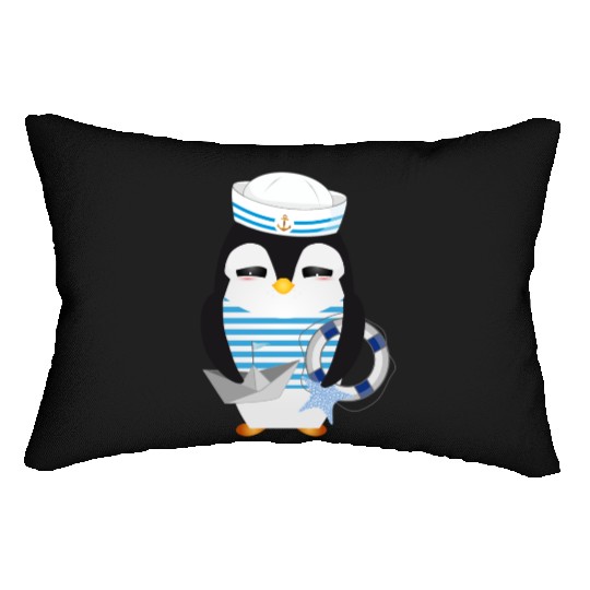 cute penguin as a sailor in marine look Lumbar Pillows