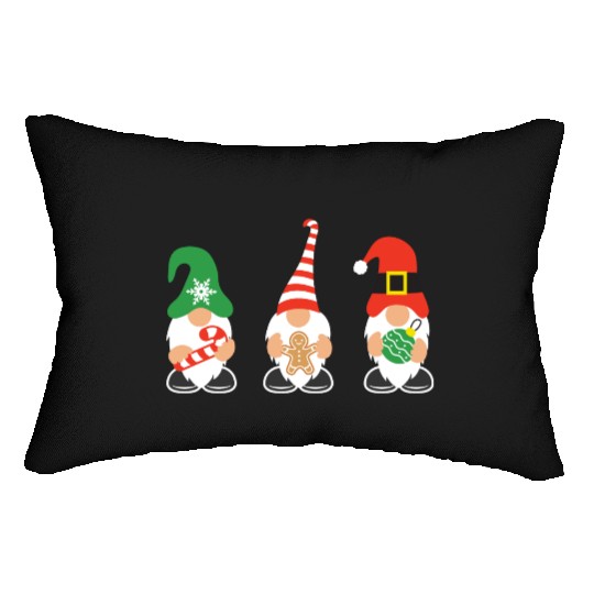 Christmas Gnomes with candy cane, gift Lumbar Pillows