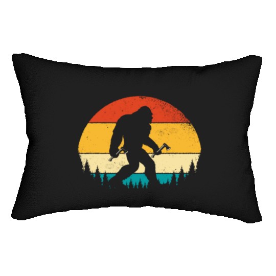 Funny Retro Vintage Style Bigfoot in Throwing Axe Lumbar Pillows