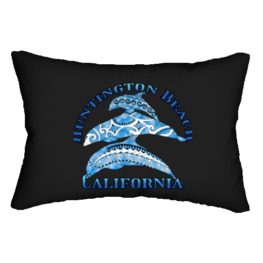 Huntington Beach California Vacation Tribal Dolphi Lumbar Pillows