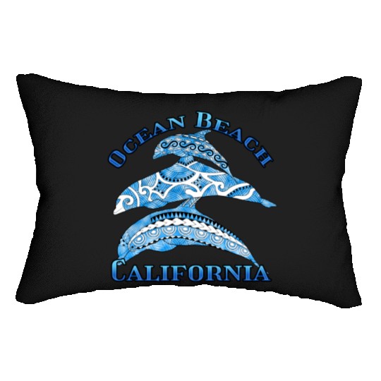 Ocean Beach California Vacation Tribal Dolphins Lumbar Pillows
