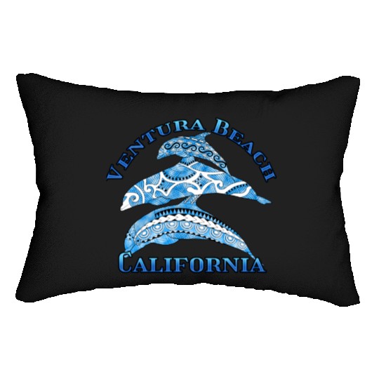 Ventura Beach California Vacation Tribal Dolphins Lumbar Pillows
