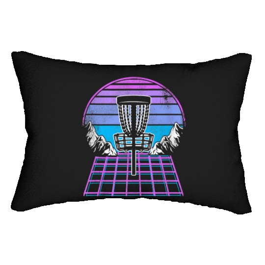 Disc Golf Basket 90s Synthwave Sunset Retrowave Lumbar Pillows
