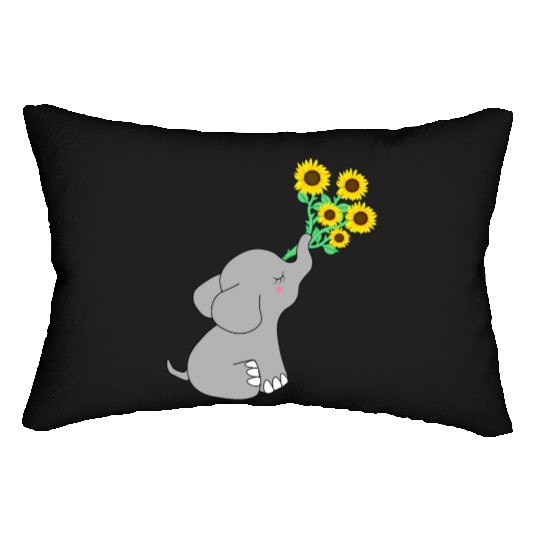 Good Luck elephant holding sunflowers Lumbar Pillows