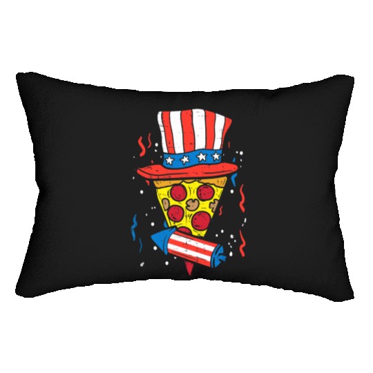 Pizza US Flag Hat Firecracker 4th Of July Food Lumbar Pillows