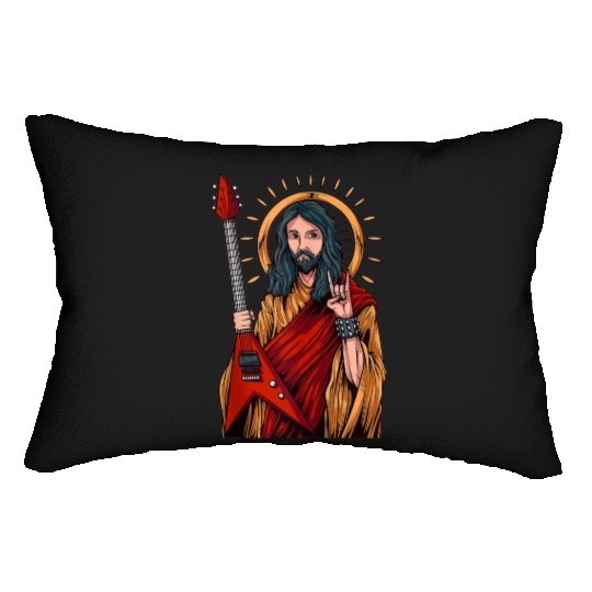 Jesus Playing Heavy Metal Guitar Lumbar Pillows
