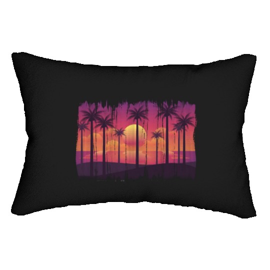 Purple Sunset , Beach, Palm Trees, Vacation Lumbar Pillows