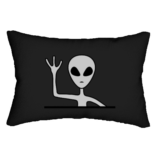 Gray male alien waving Lumbar Pillows