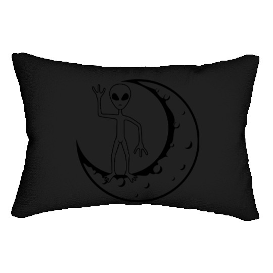 Standing moon alien waving Lumbar Pillows
