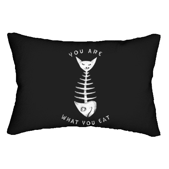 Cat Fishbone - You Are What You Eat on Black Lumbar Pillows