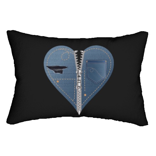 light blue heart in jeans look with zipper Lumbar Pillows