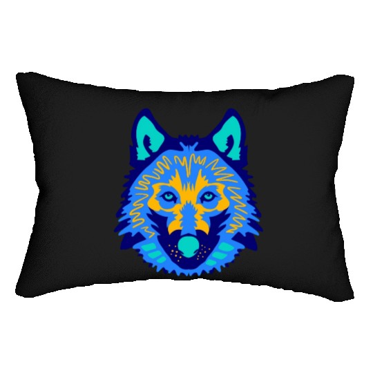 blue wolf face Lumbar Pillows