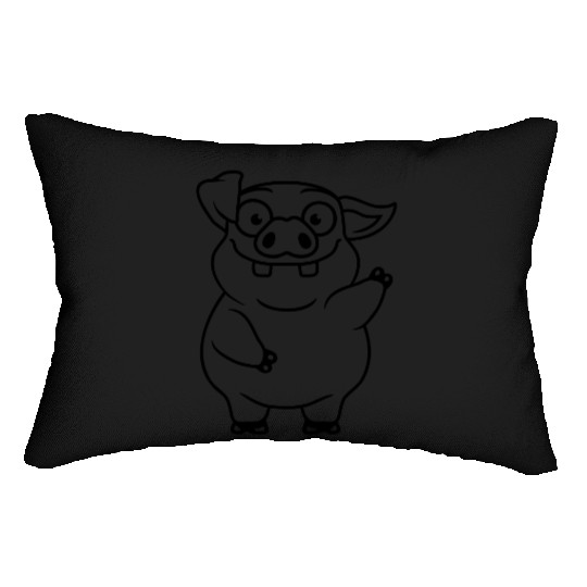 cartoon waving funny pig Lumbar Pillows