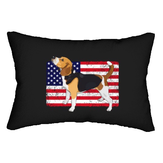 Patriotic US Flag Beagle Lumbar Pillows