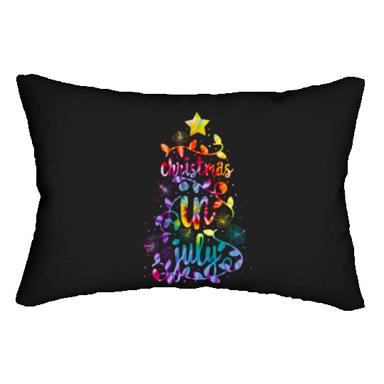 Christmas In July Colorful Xmas Tree Lights Lumbar Pillows