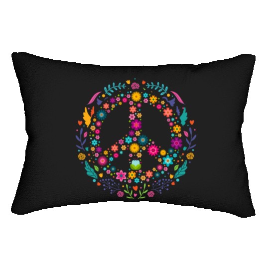 Hippie Flowers Girls Women Peace Sign Lumbar Pillows