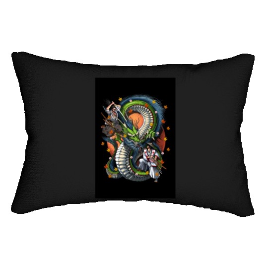 Japanese Dragon Samurai Warrior Battle Lumbar Pillows