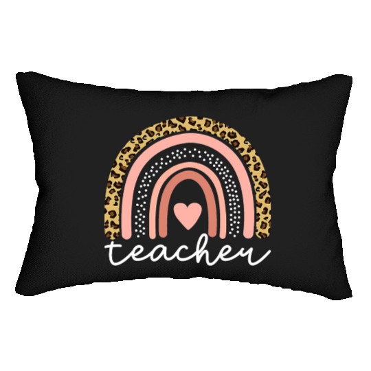Boho Teacher Rainbow Leopard Teacher Appreciation Lumbar Pillows