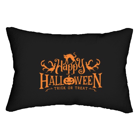 Happy Halloween Trick Or Treat Pumpkin Scary Cat Lumbar Pillows