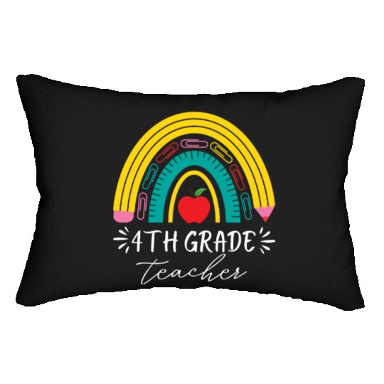 4th grade teacher back to school rainbow pencil Lumbar Pillows