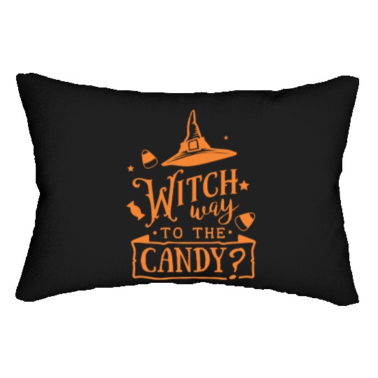 Witch Way To The Candy Hat Halloween Holiday Lumbar Pillows