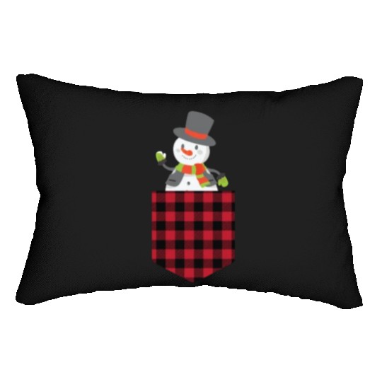 Christmas Cute Snowman In Buffalo Plaid Pocket Lumbar Pillows