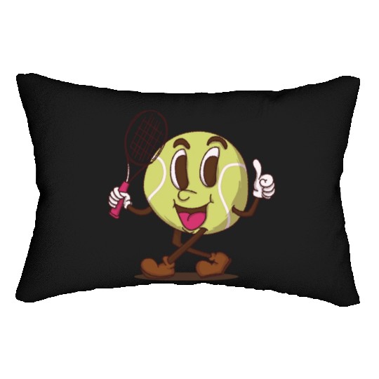 funky tennis ball walking cartoon face retro style Lumbar Pillows