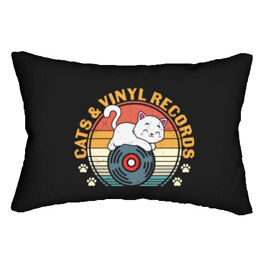 Cats and vinyl records Lumbar Pillows