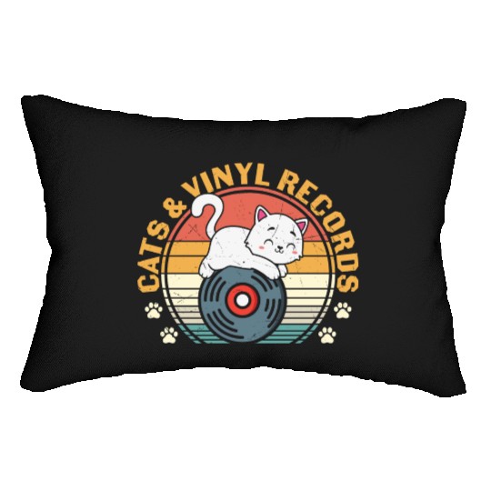 Cats and vinyl records Lumbar Pillows