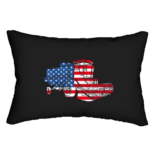 Farm Tractor American Flag Combine Harvester Lumbar Pillows