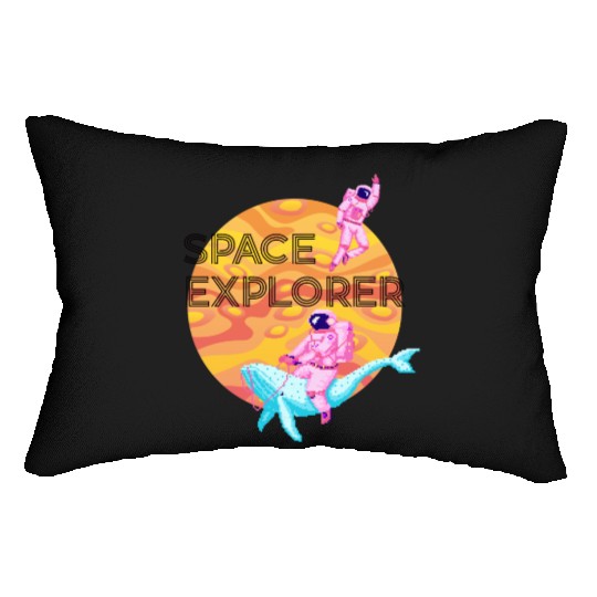 Space Explorer Two Astronauts and A Blue Whale Lumbar Pillows