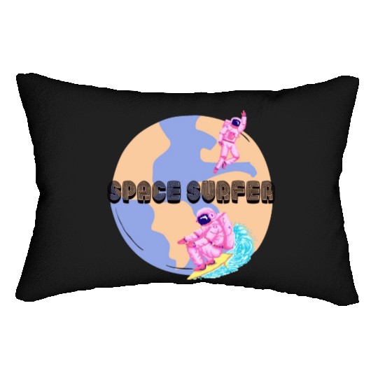 Space Surfer Two Astronauts and Planet Earth Lumbar Pillows
