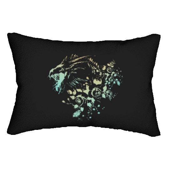 Dragon Flowers - Green Gradient Lumbar Pillows
