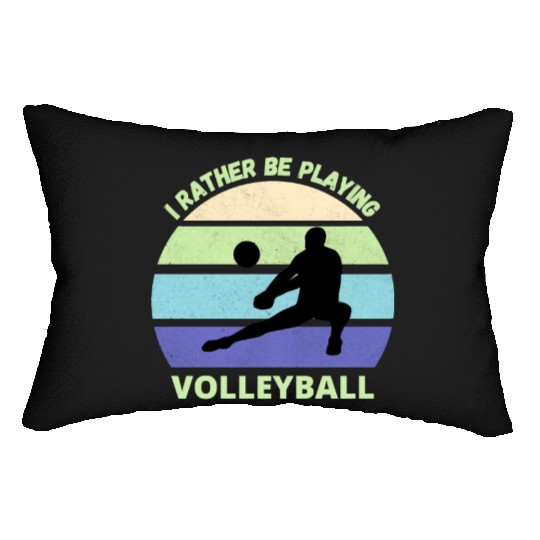 I rather be playing volleyball retro sunset Lumbar Pillows